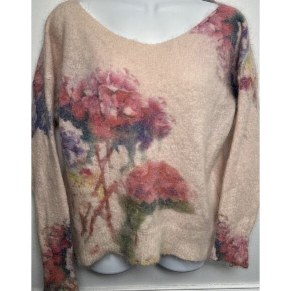 Bartolini Italy Sweater Small Lightweight Pullover Pink Floral Alpaca Mohair - Picture 1 of 8